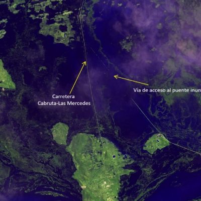 Fig. 5: Satélite Landsat-8, del 02/08/2017. Inundación en los alrededores de Cabruta.
