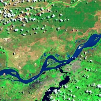 Fig. 8: Satélite Landsat-8 del 14/05/2016 (aguas bajas). El Orinoco en su época de menor caudal