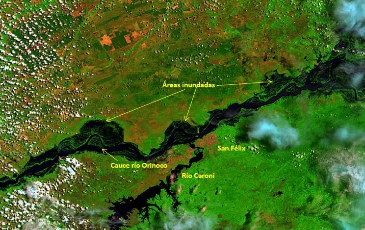 Fig. 7: Satélite Landsat-8 del 04/08/2017 (aguas altas). El Orinoco en su época de mayor caudal